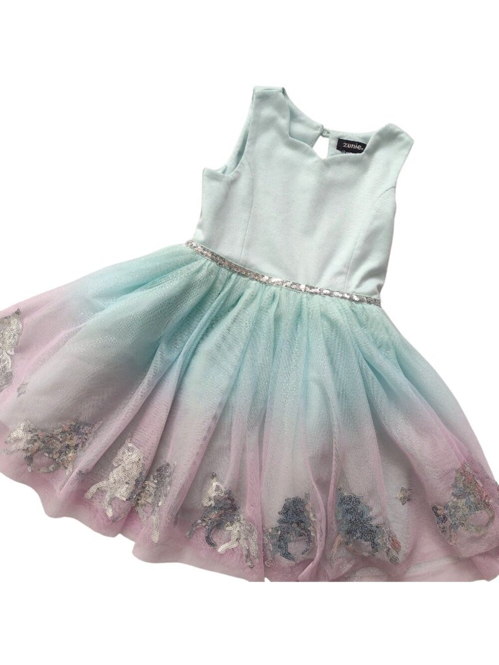 Zunie Girls Unicorn Ombre Tulle Dress 4 Sequins Green Blue Purple Party Wear